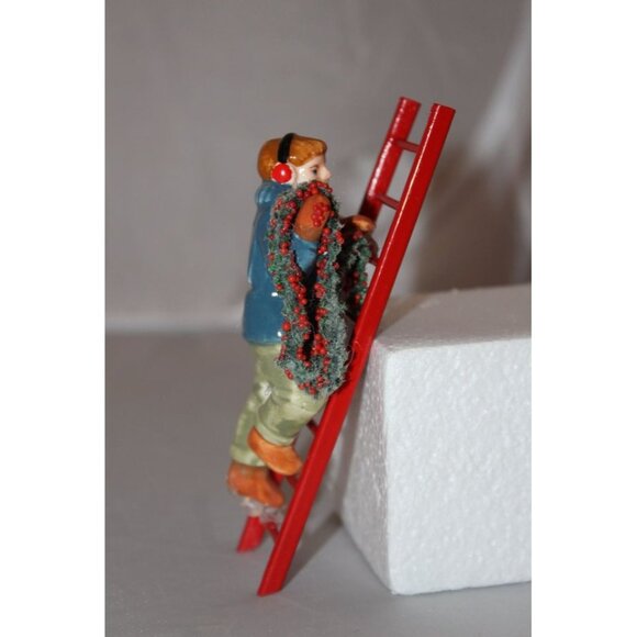 Dept 56 Snow Village - Man on Ladder Hanging Garland - Picture 1 of 5